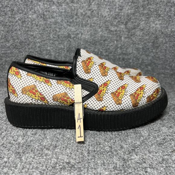 T.U.K Shoes Womens Size 7 White Black Creeper Slip-On Platform Pizza Print EU38 - Picture 9 of 9